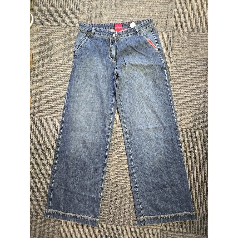 Wide Leg Jeans Women's Denim Blue Cropped‎ High Rise Casual Pants Y2K sz 8